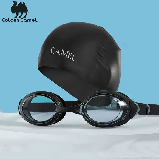 Golden Camel Swim Cap and Goggles Set